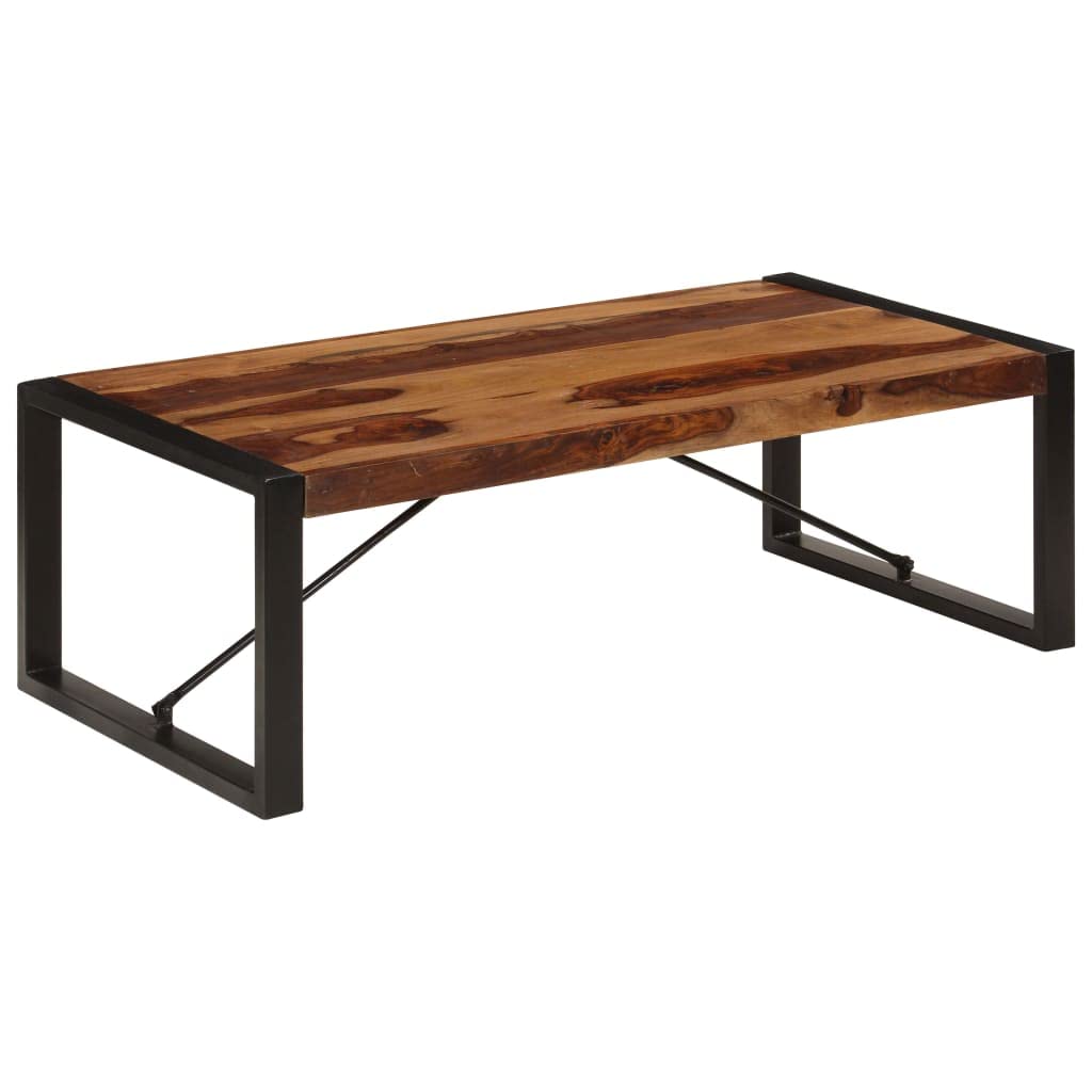 Farmhouse Coffee Table with Storage Cabinets Solid Sheesham Wood I7611
