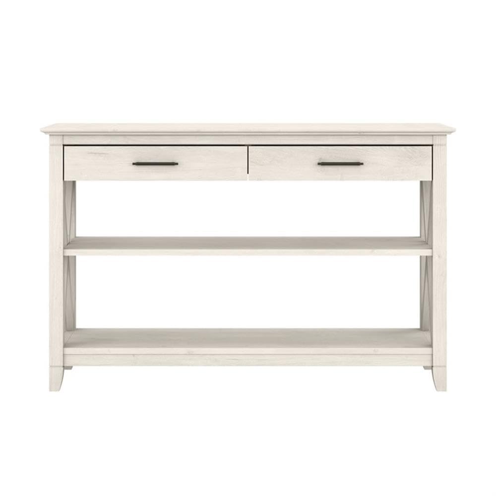 Linen White Oak Console Table with Drawers and Shelves A870713