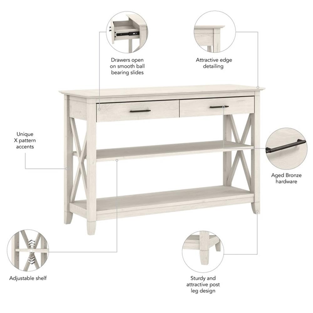 Linen White Oak Console Table with Drawers and Shelves A870713