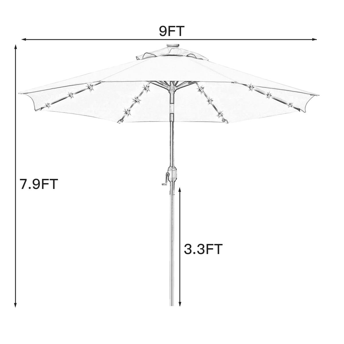 9' Solar LED Patio Umbrella, 8 Ribs, Tilt & Crank (Navy Blue) I2358