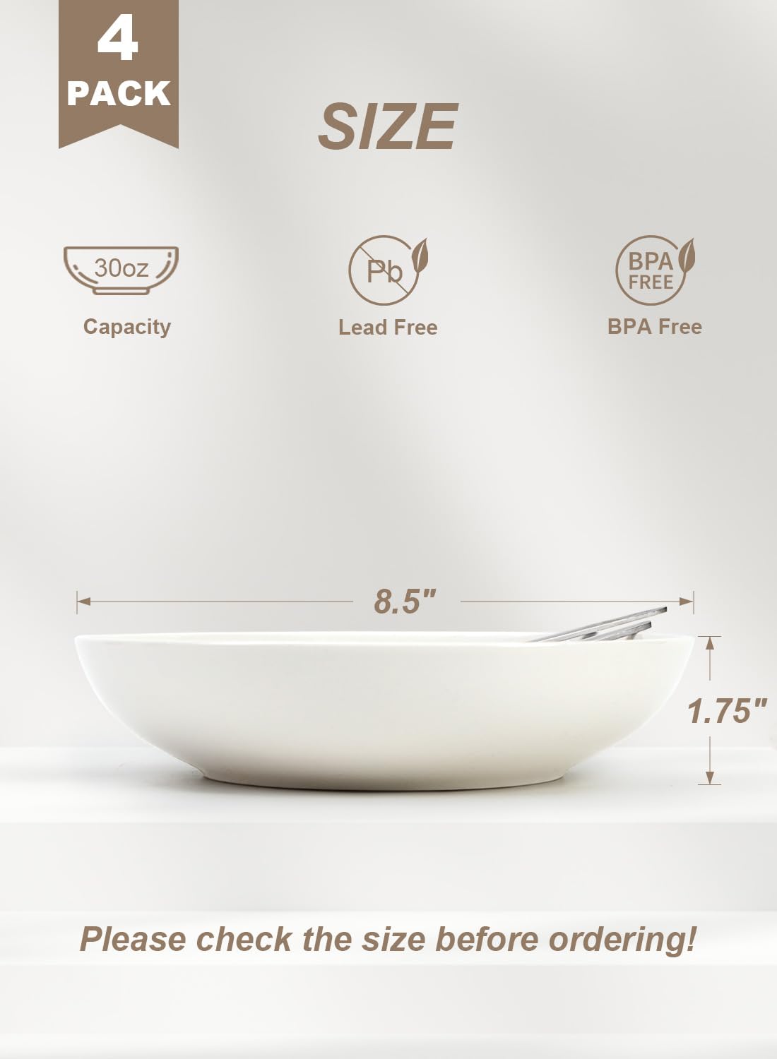 30oz Set of 4 White Porcelain Pasta Bowls G6186