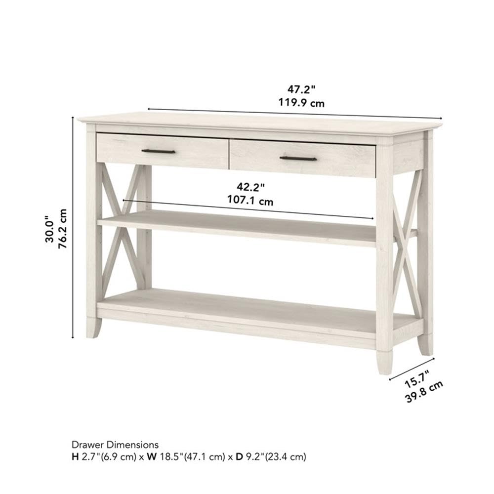 Linen White Oak Console Table with Drawers and Shelves A870713