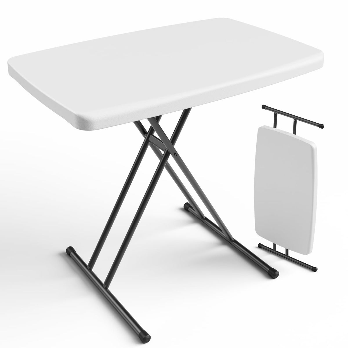 Folding Table 30 Inch Adjustable Height White Granite X381145