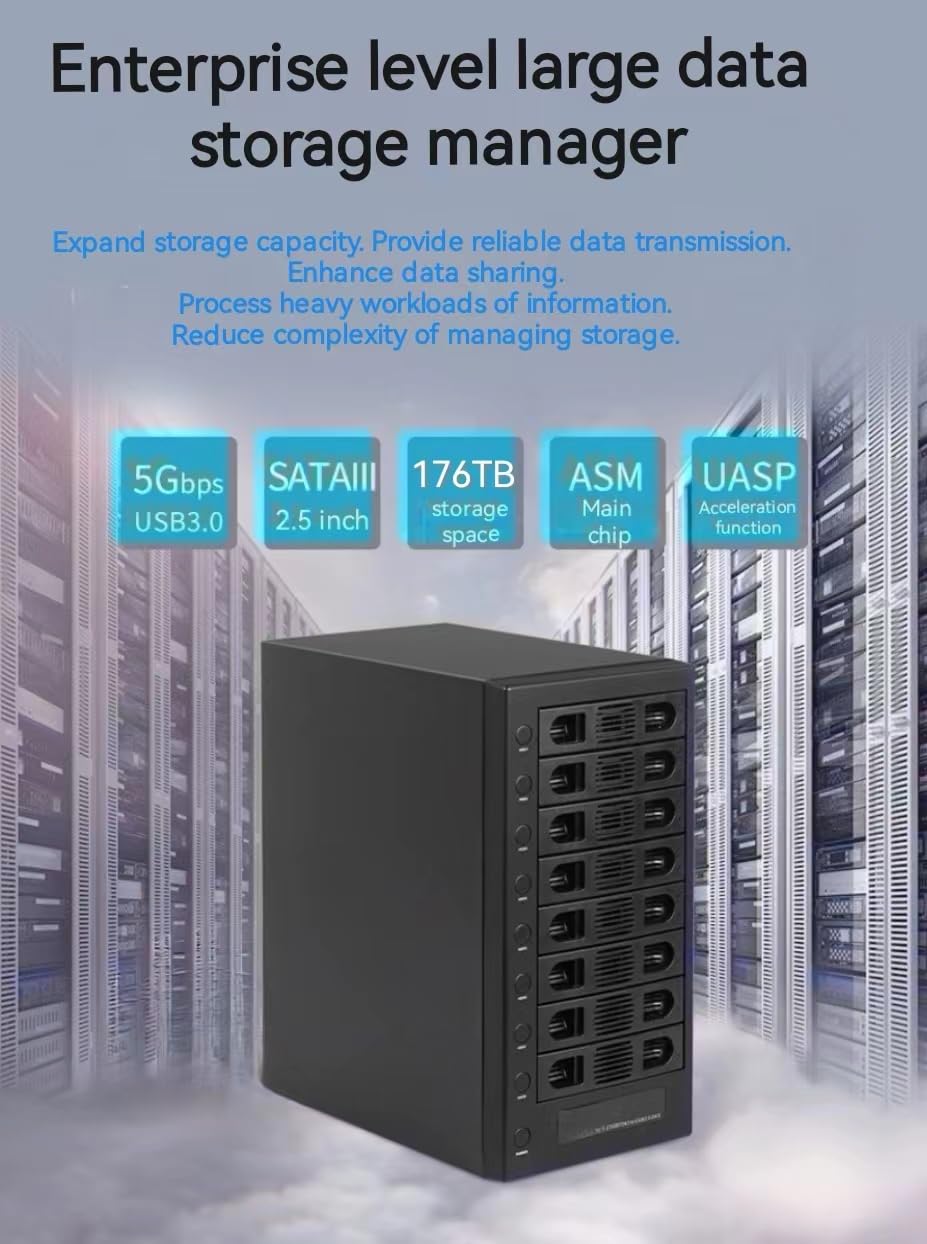 8 Bay Tool Less Hot Swap 2.5" 3.5" SATA USB 3.0 Enclosure C1153
