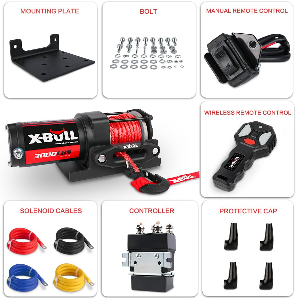 12V 3000LBS Synthetic Rope Electric Winch with Mounting Bracket B6875