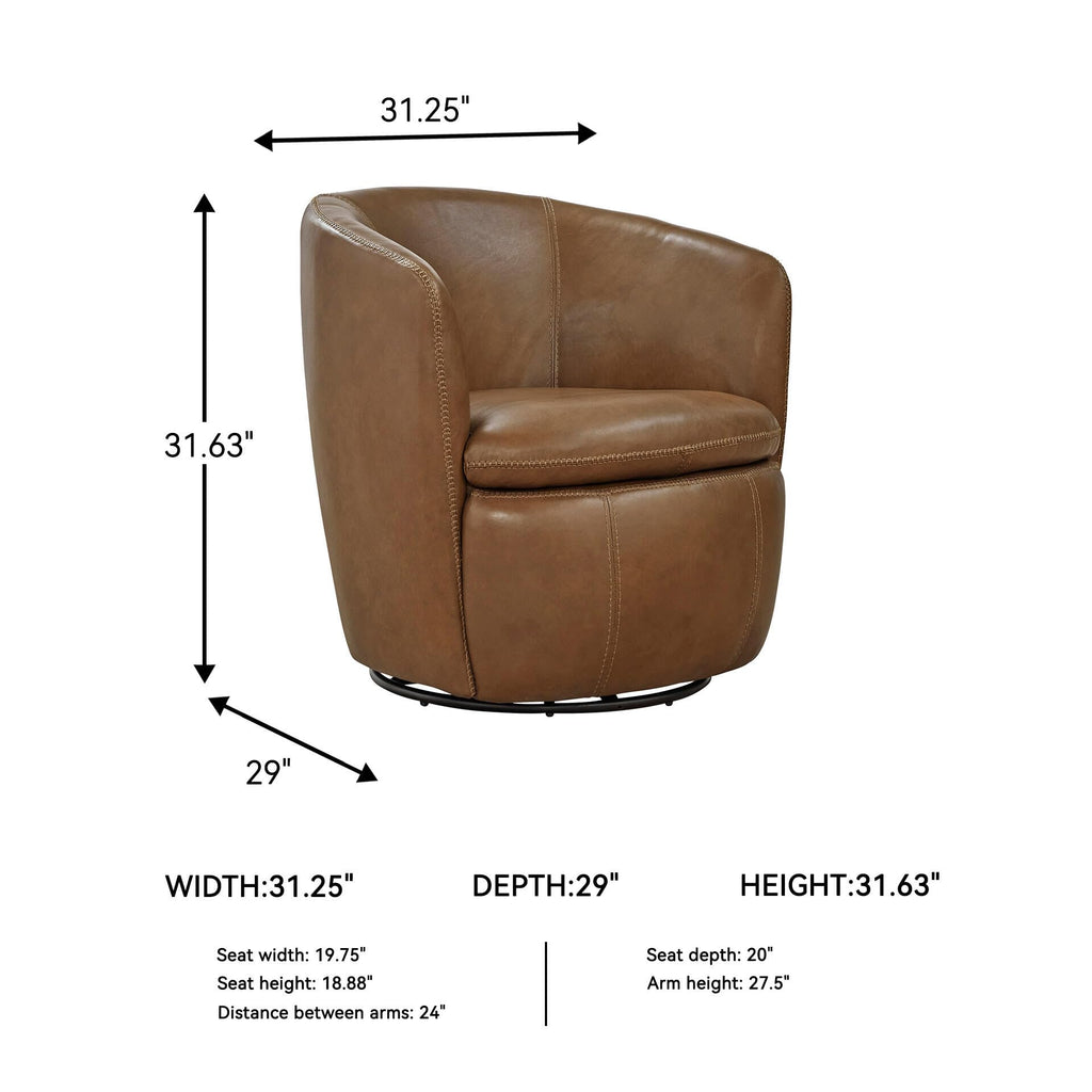 Top Grain Leather Swivel Barrel Chair T7521