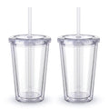 Clear Double Wall Plastic Tumbler with Lid and Straw 16 oz, 2 Pack G81760