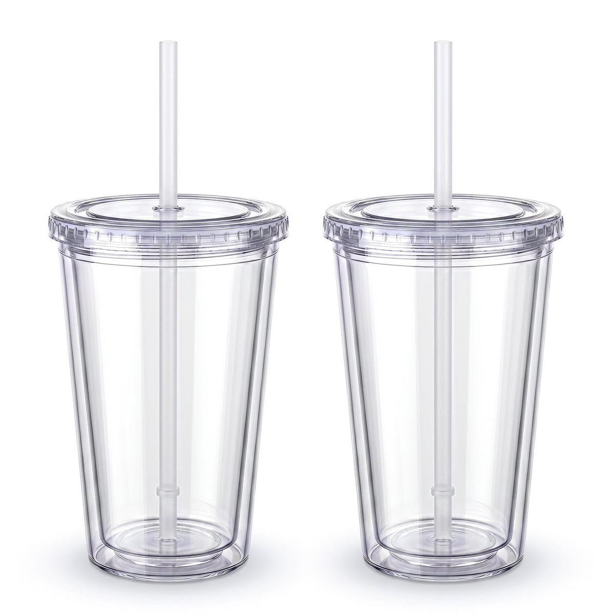 Clear Double Wall Plastic Tumbler with Lid and Straw 16 oz, 2 Pack G81760