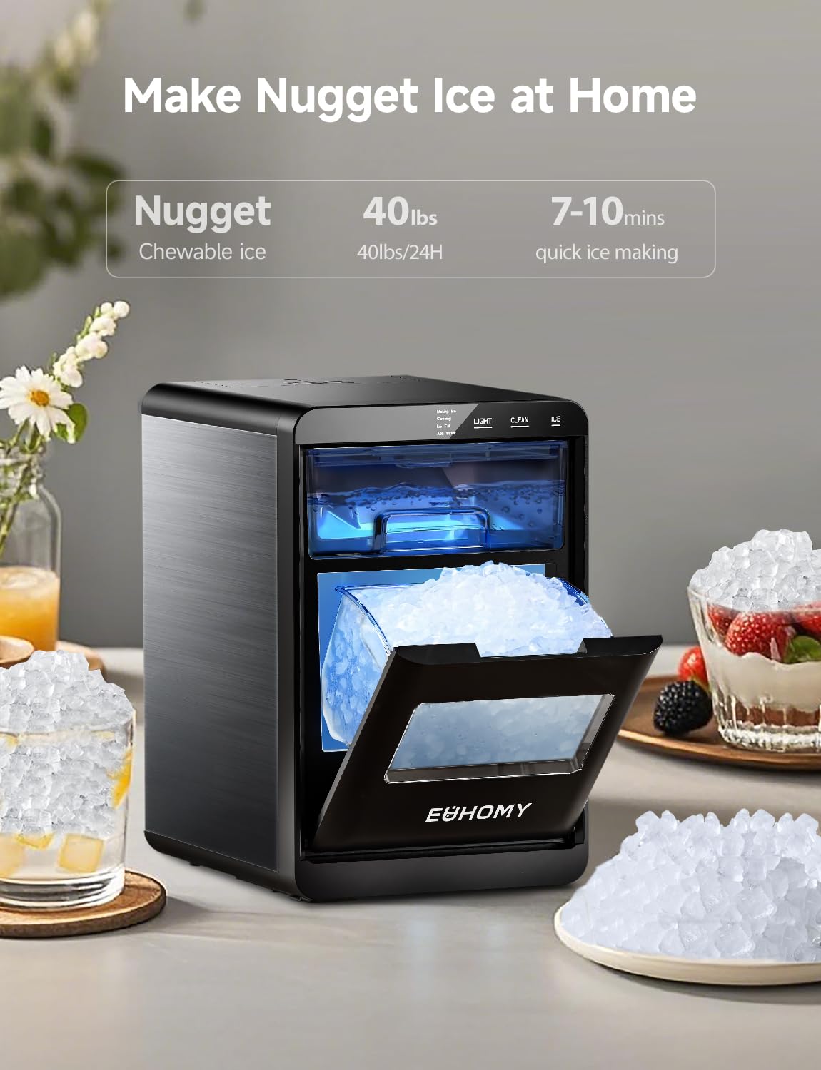 Nugget Ice Maker Countertop, 40lbs/24H, Black J897174