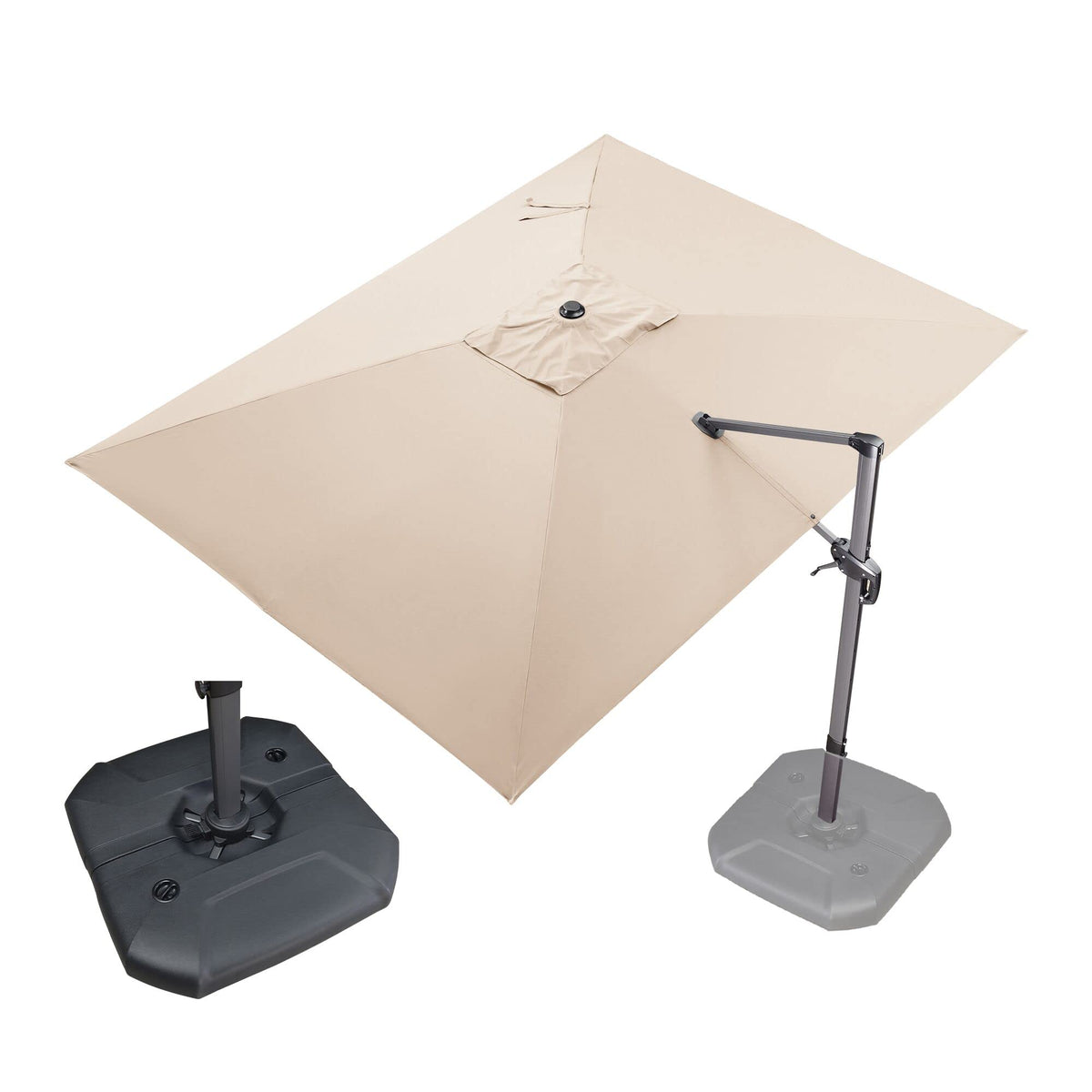 Beige 360° Rotation Patio Umbrella with Base U19331