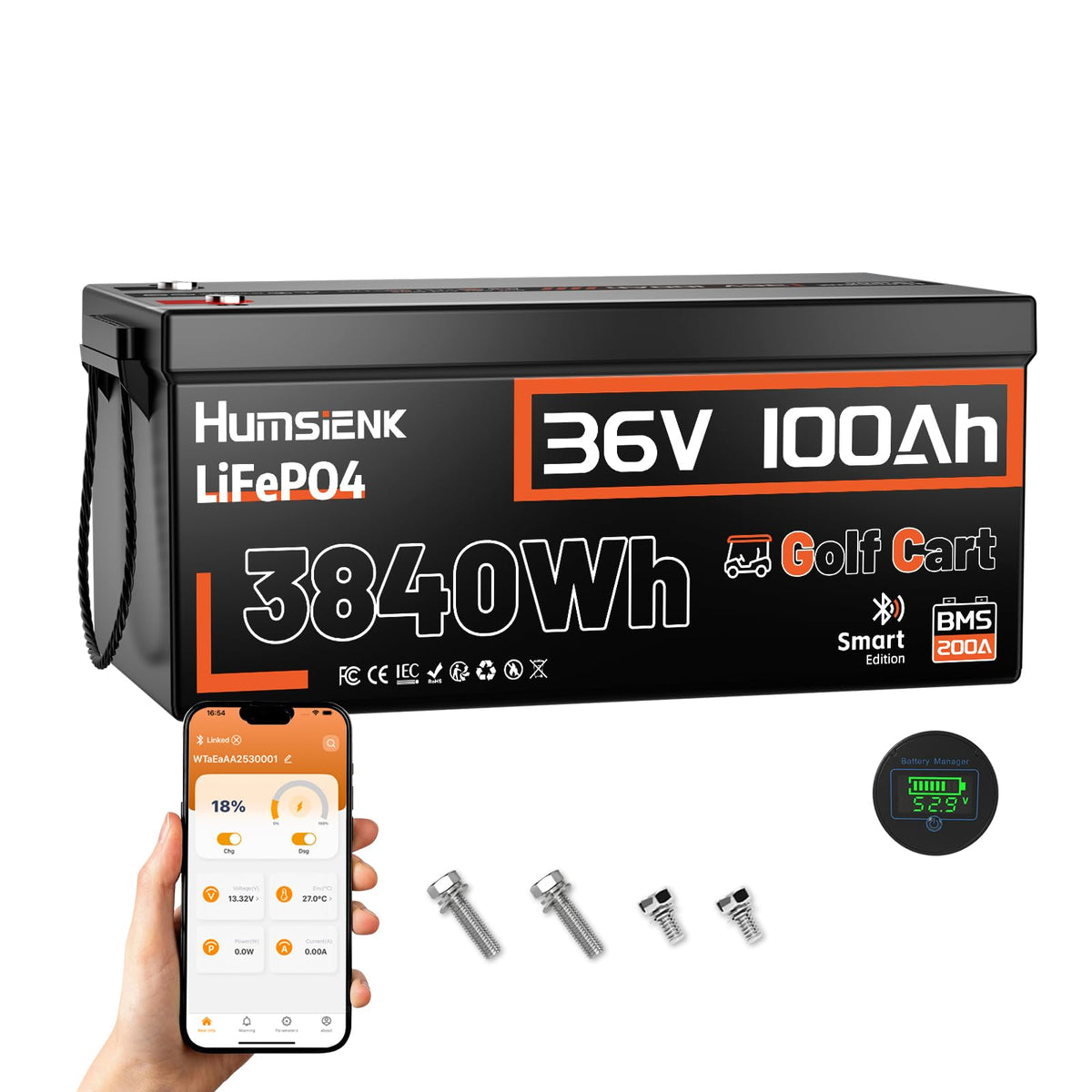 36V 100Ah LiFePO4 Golf Cart Battery with 200A BMS G252948