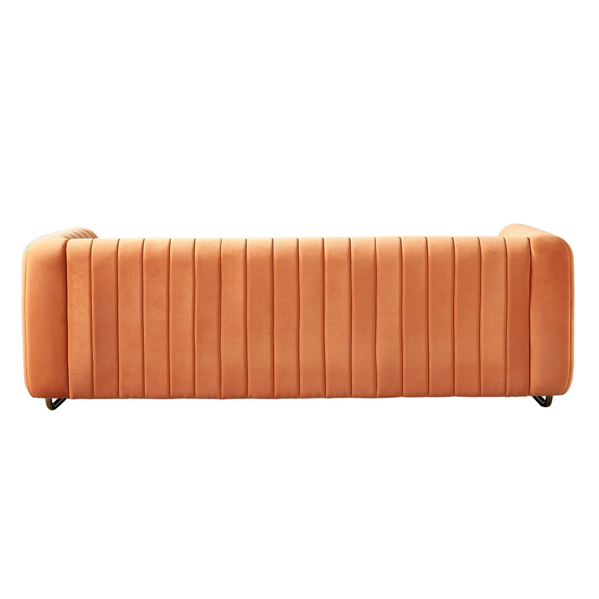 Velvet Sofa Couch, 3-Seater with Channel-Tufted Seats and Gold Steel Legs, Orange S892