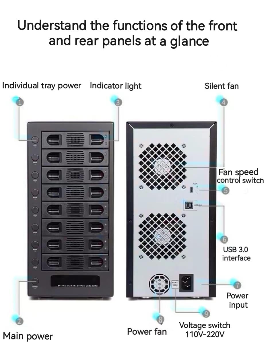 8 Bay Tool Less Hot Swap 2.5" 3.5" SATA USB 3.0 Enclosure C1153