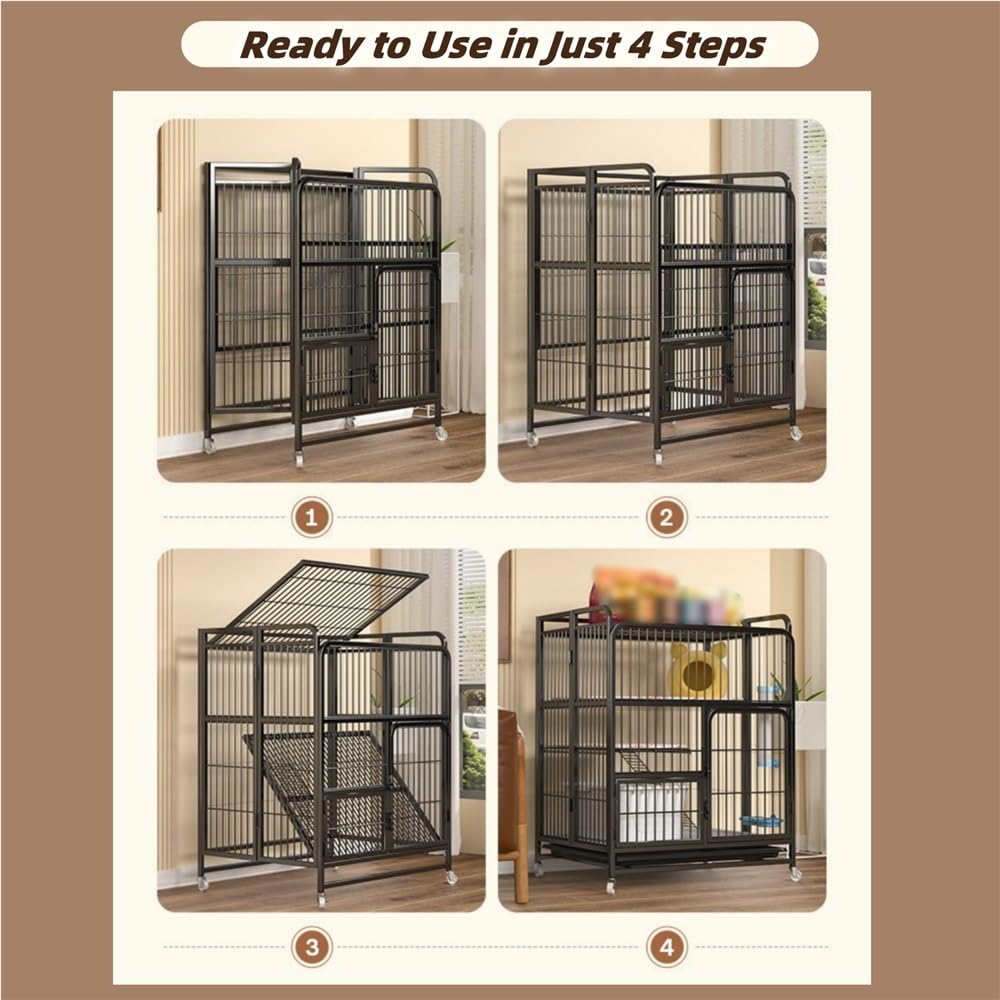 Foldable Metal Cat Cage with Wheels F129306