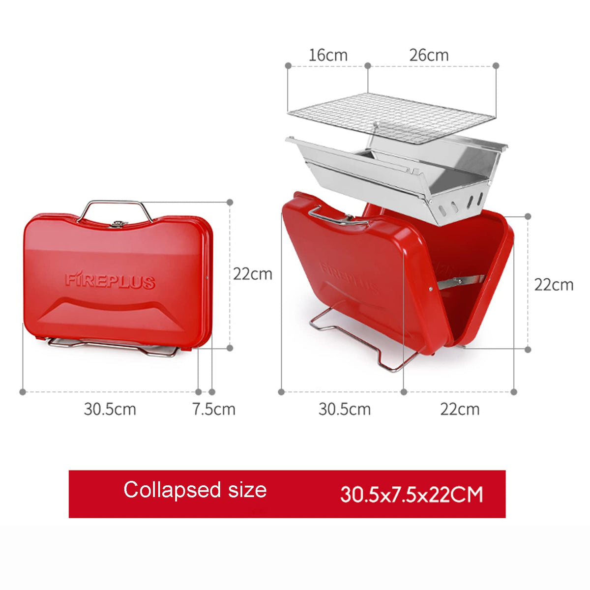 Foldable Portable Stainless Steel Charcoal BBQ Grill C89382