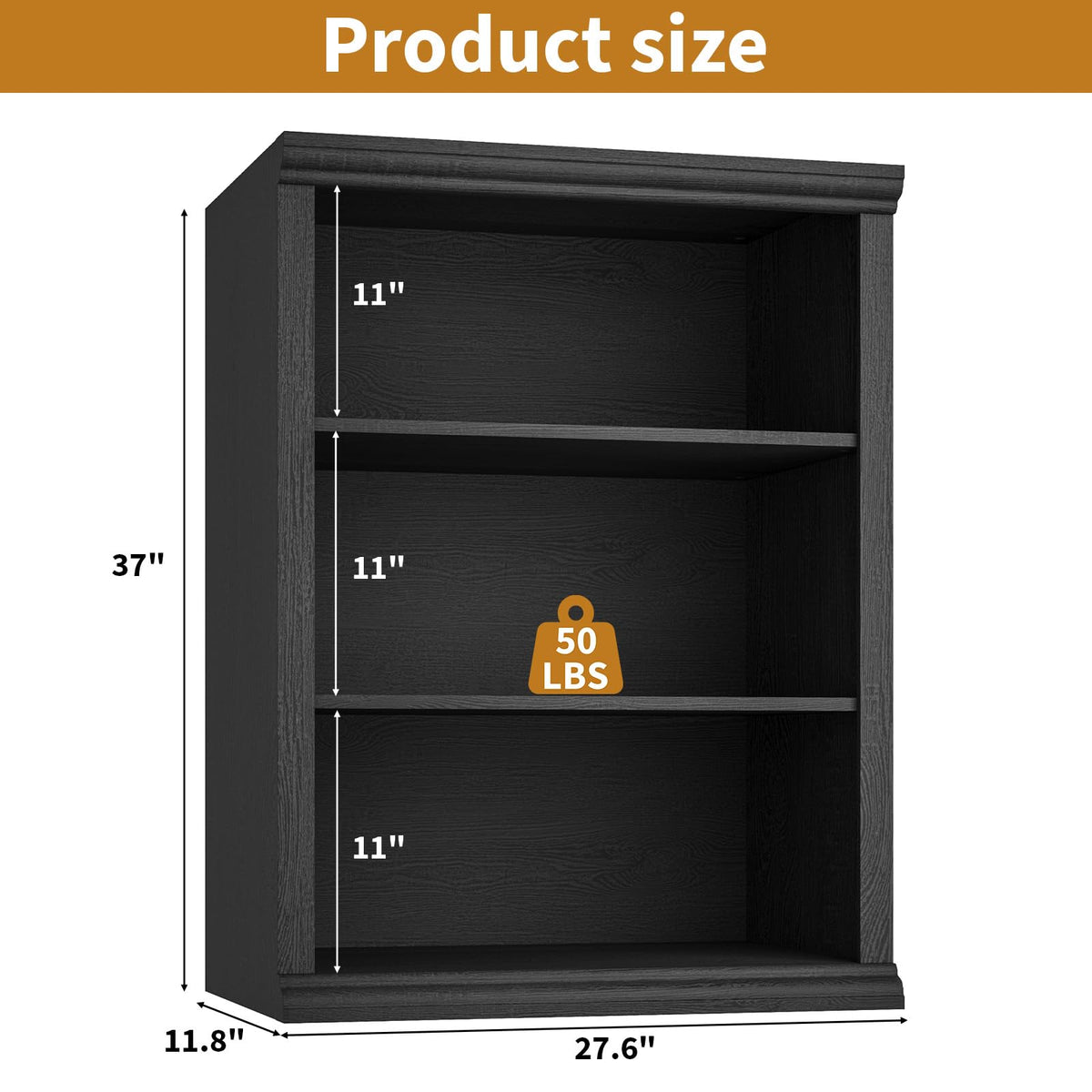 Black 3 Tier Bookcase N6820