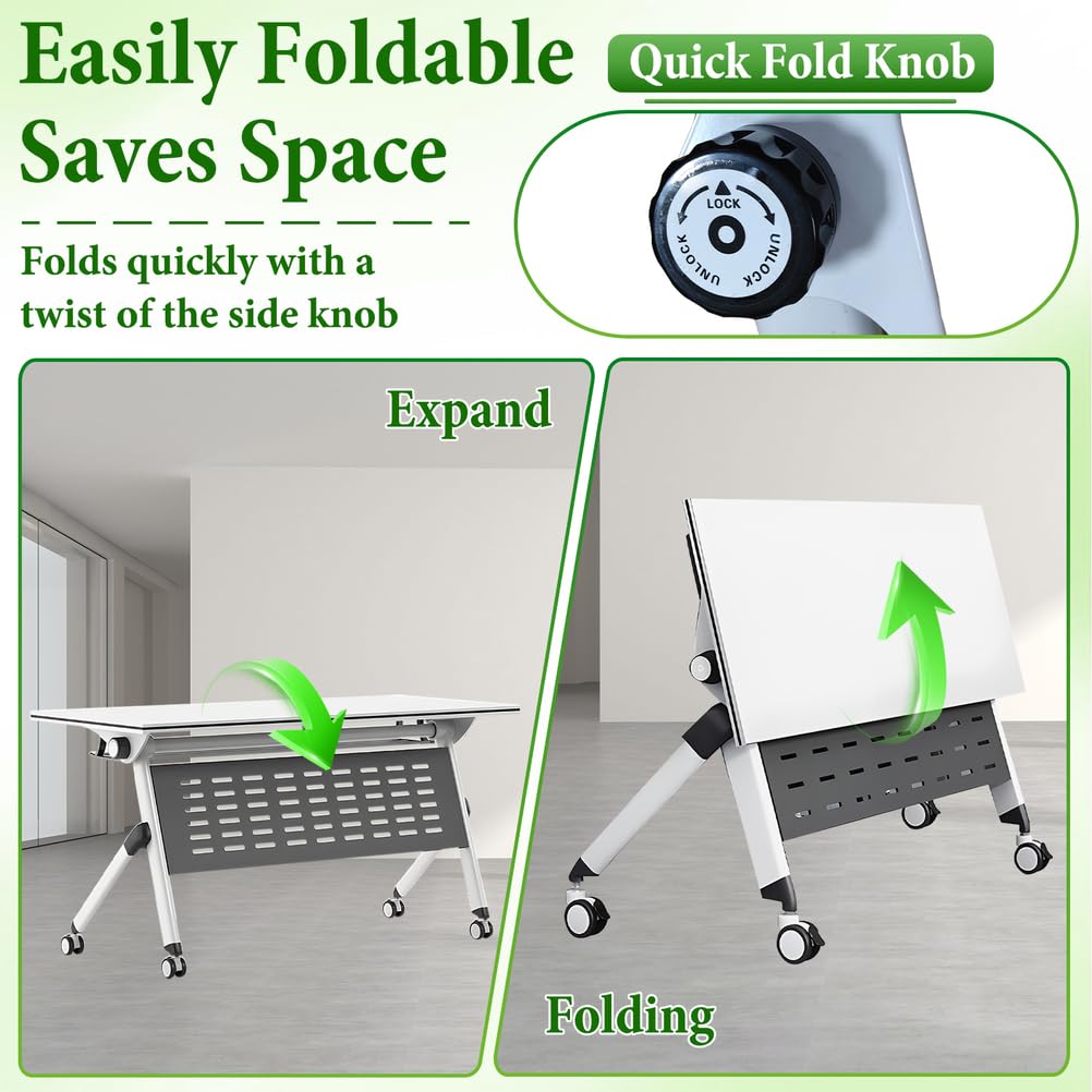 Folding Conference Table with Locking Wheels, 8 Pack, 63x24x30 Inch Z2650