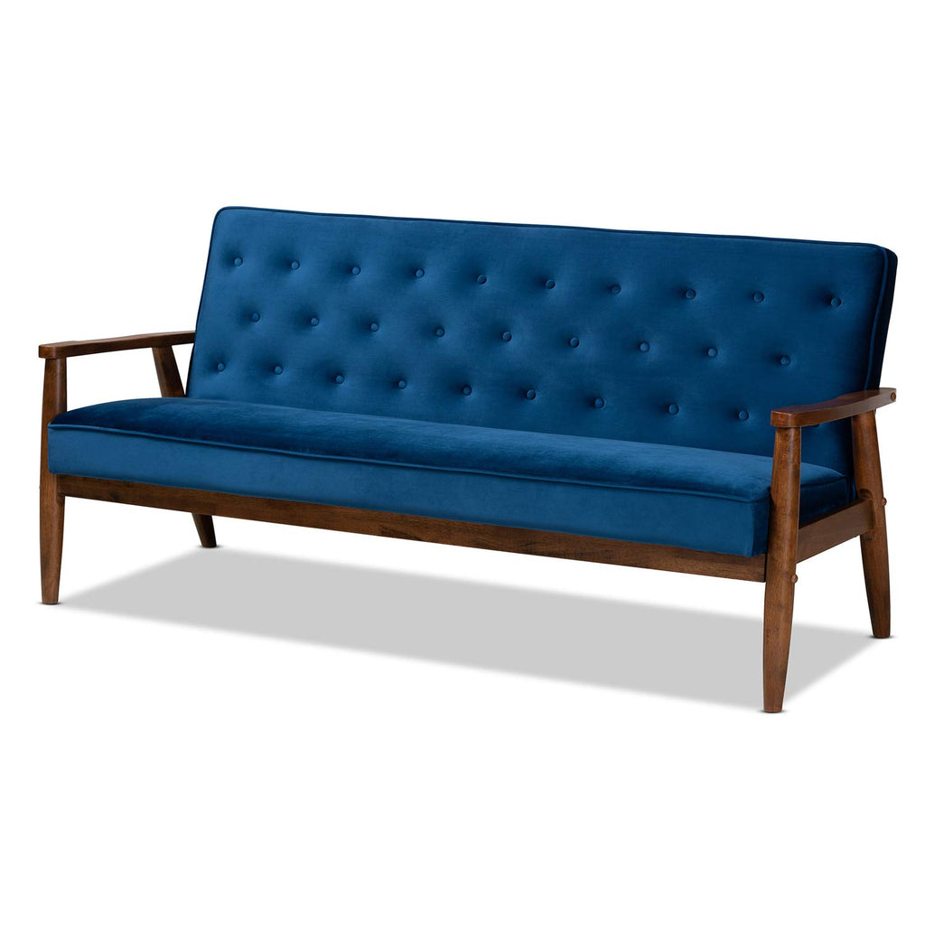 Navy Blue Velvet Upholstered 3-seater Sofa E6513