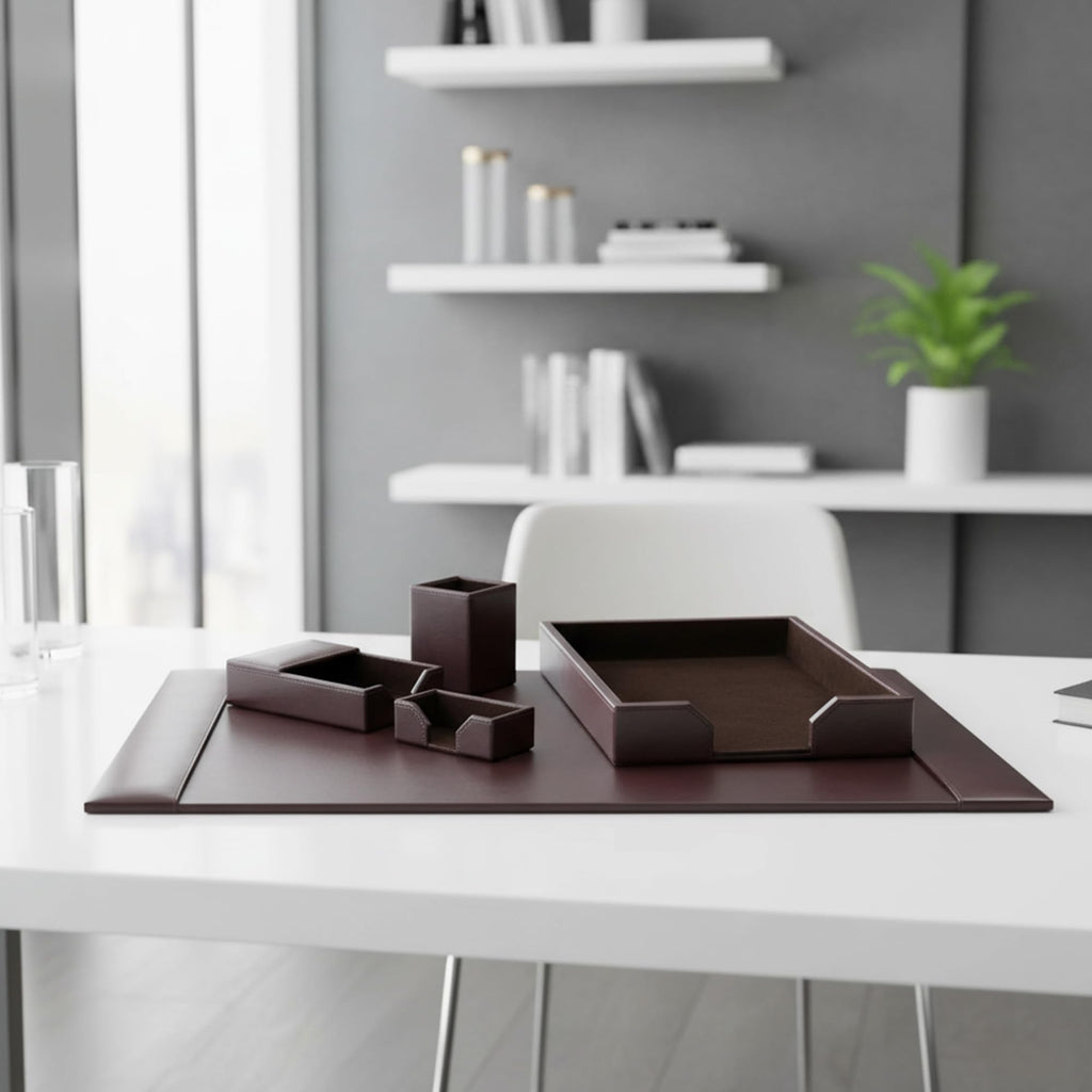 Bonded Leather Desk Set 5 Piece M7153
