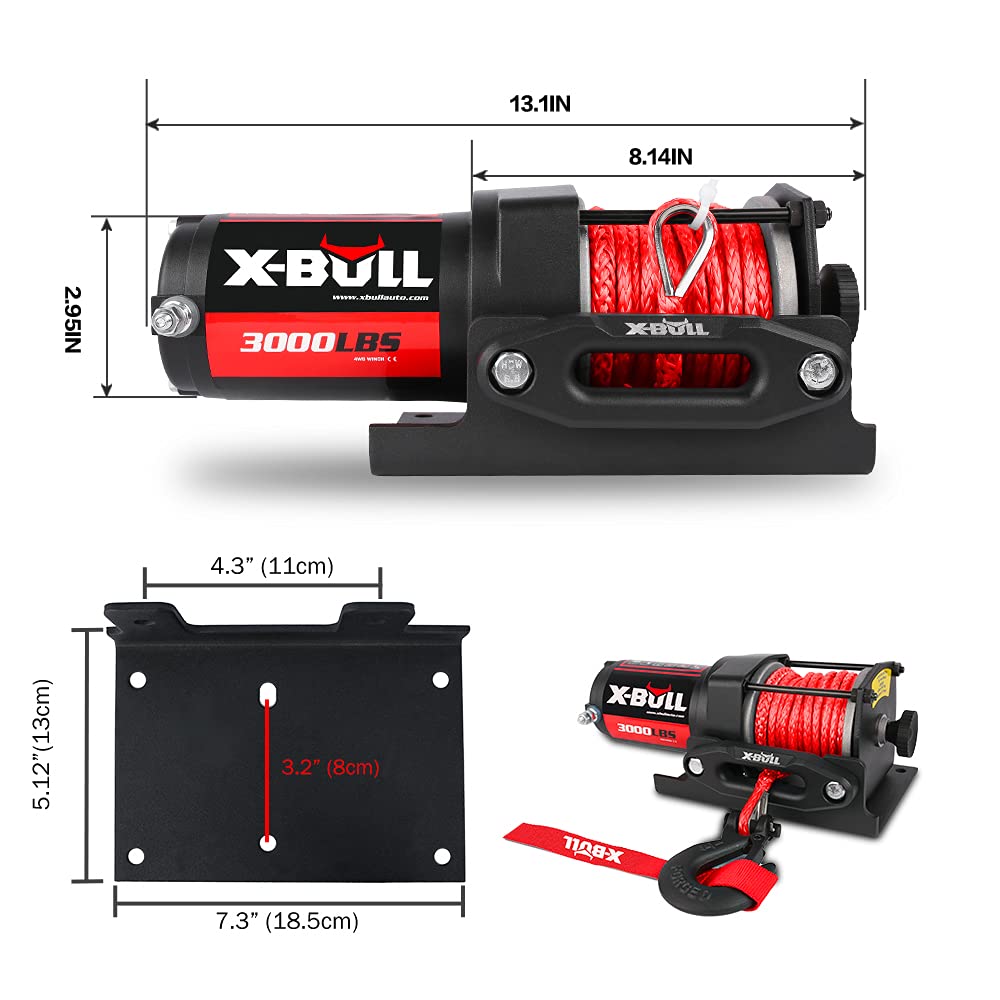 12V 3000LBS Synthetic Rope Electric Winch with Mounting Bracket B6875