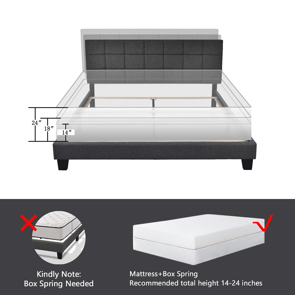 Queen Size Panel Bed Frame Dark Grey R186029