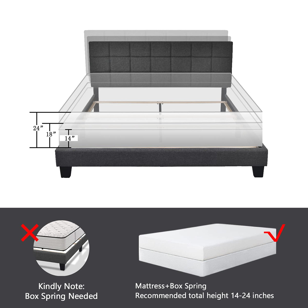 Queen Size Panel Bed Frame Dark Grey R186029