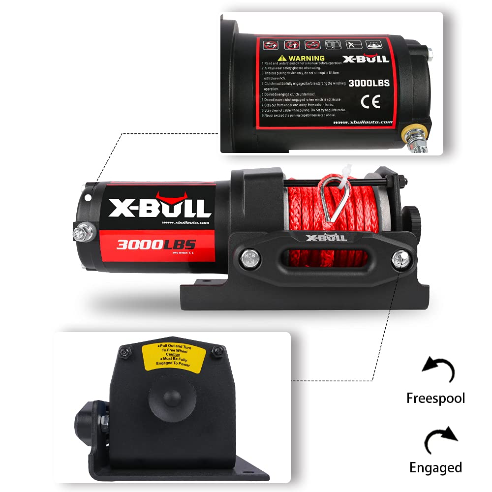 12V 3000LBS Synthetic Rope Electric Winch with Mounting Bracket B6875