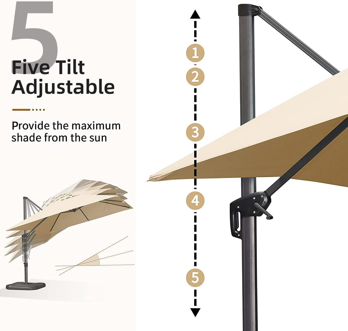 Beige 360° Rotation Patio Umbrella with Base U19331
