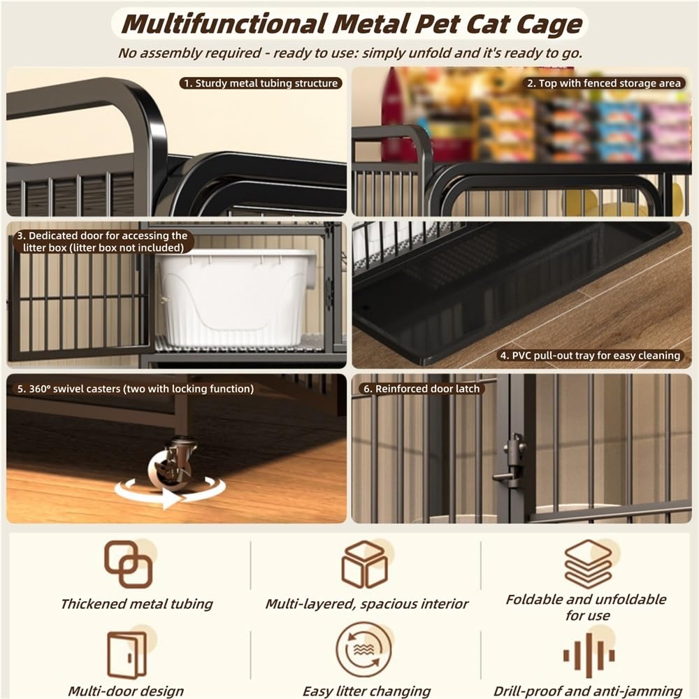 Foldable Metal Cat Cage with Wheels F129306