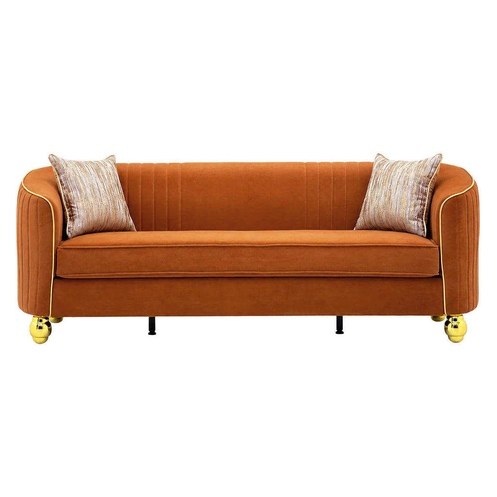 Velvet Modern Sofa Couch 3-Seater Deep Seat Sofa, Orange T5614