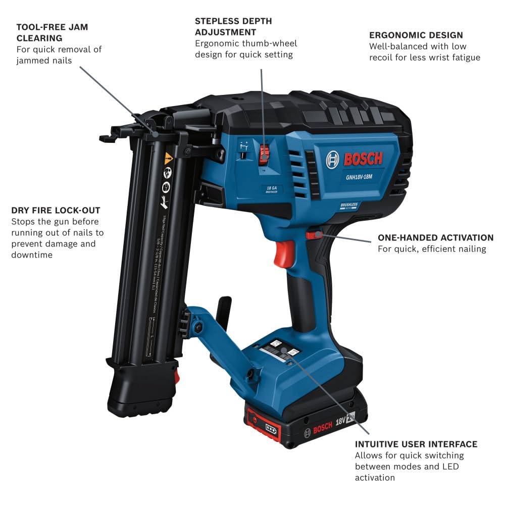 18V Brushless 18-Gauge Brad Nailer Kit with Battery and Charger Y7903