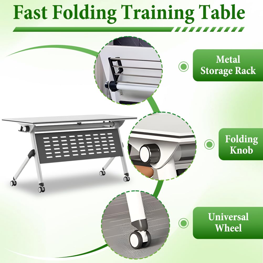 Folding Conference Table with Locking Wheels, 8 Pack, 63x24x30 Inch Z2650