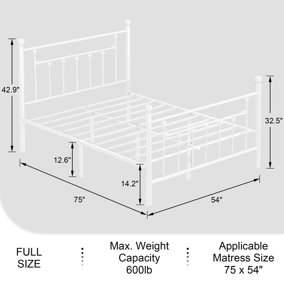 Full Size Metal Platform Bed Frame with Headboard and Footboard A794