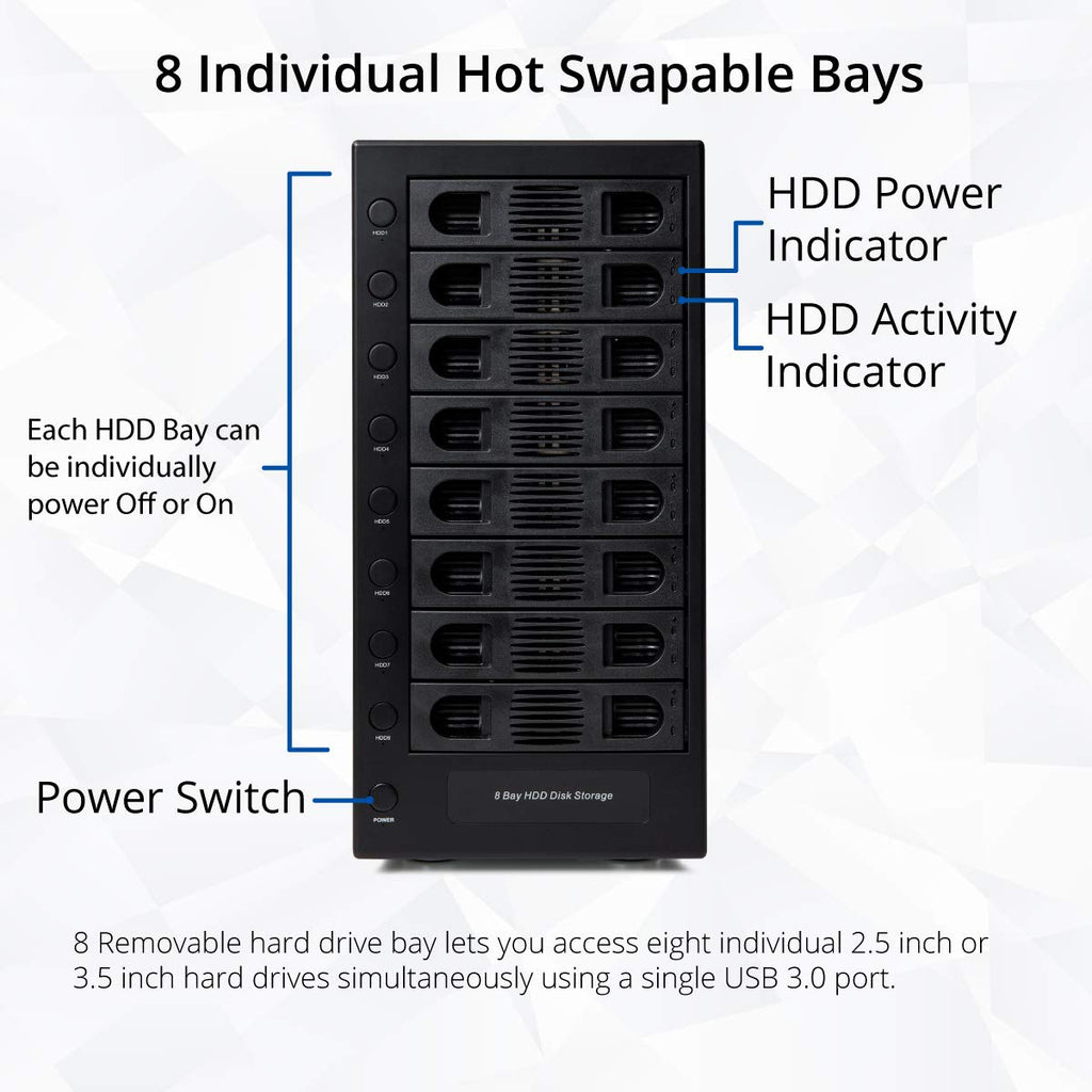 8 Bay Tool Less Hot Swap 2.5" 3.5" SATA USB 3.0 Enclosure C1153