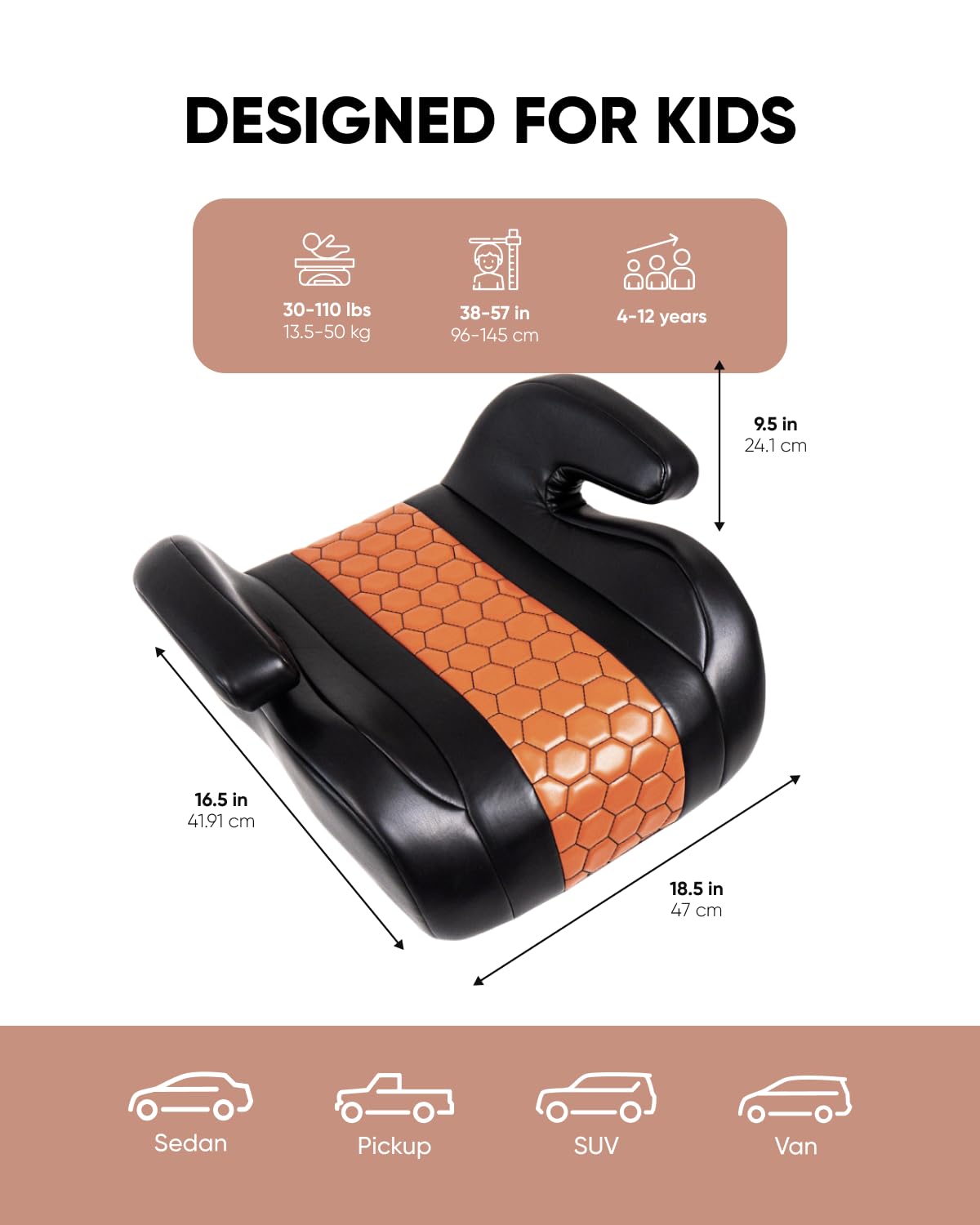 Black-Brown Backless Booster Seat, Waterproof Leather Seat Protector & Kick Mat Set S3464