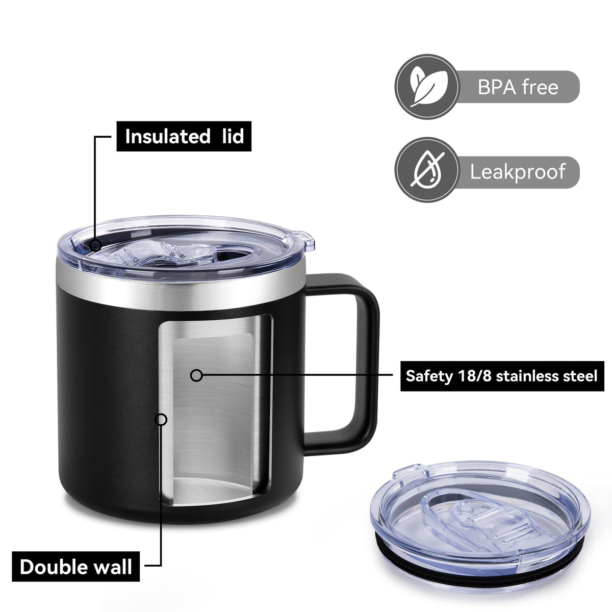 14 oz Insulated Stainless Steel Travel Coffee Mug with Handle and Lid P389