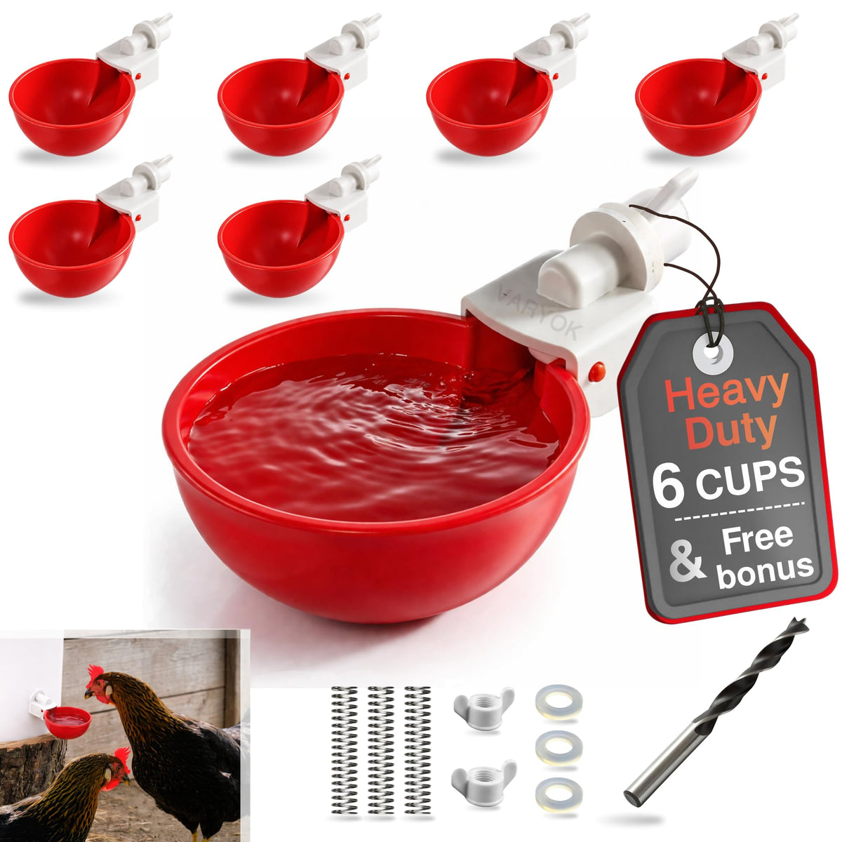 6 Pack Large Chicken Water Cups E981