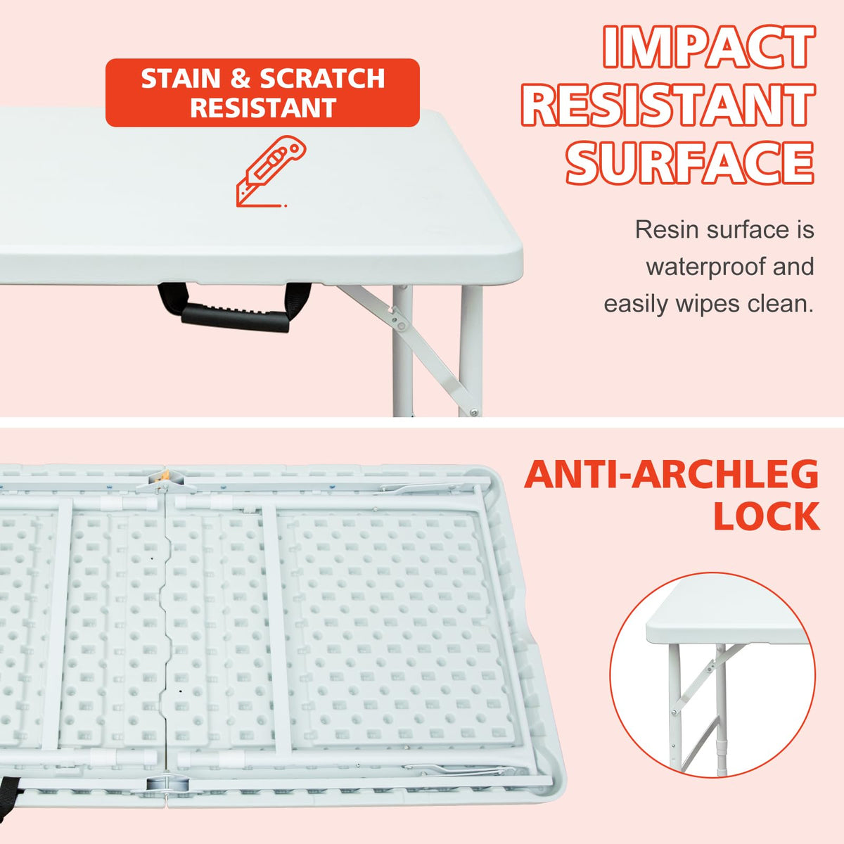 4Ft Portable Folding Table White L346