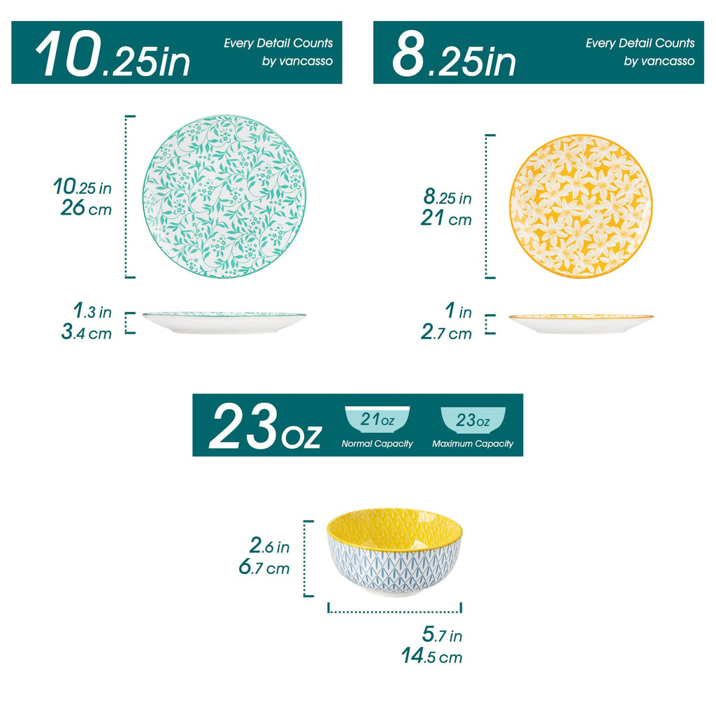 Plates and Bowls Set for 4, 12 Pieces Porcelain Dinnerware E96163