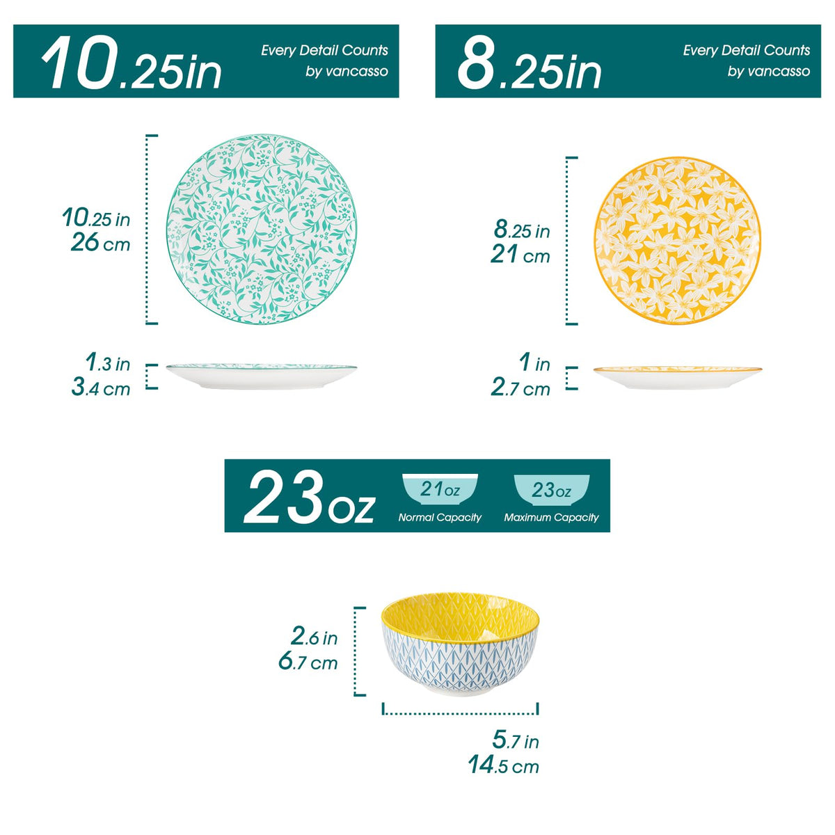 Plates and Bowls Set for 4, 12 Pieces Porcelain Dinnerware E96163