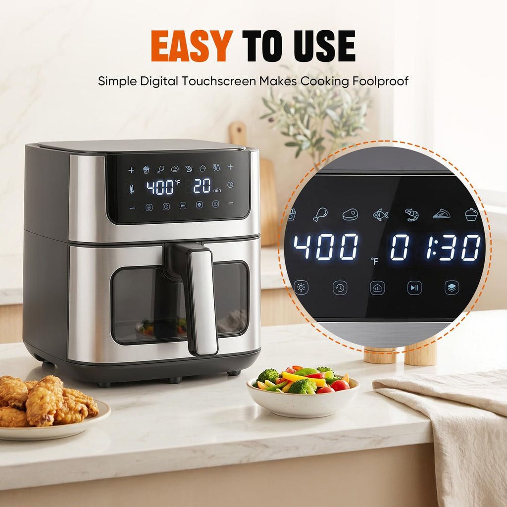 8-in-1 Air Fryer 6 Quarts with Presets and Window O4855