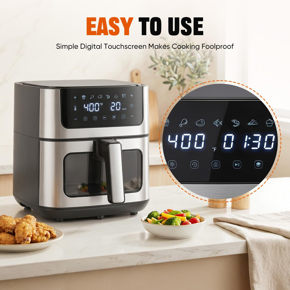 8-in-1 Air Fryer 6 Quarts with Presets and Window O4855