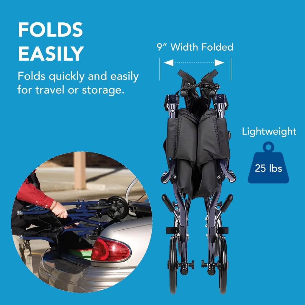 Folding Transport Wheelchair with 19 inch Seat H4428