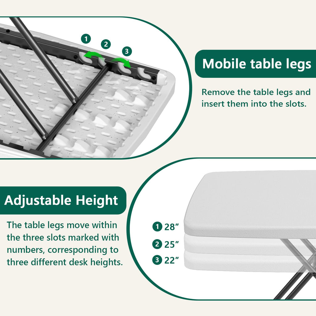 Folding Table 30 Inch Adjustable Height White Granite X381145