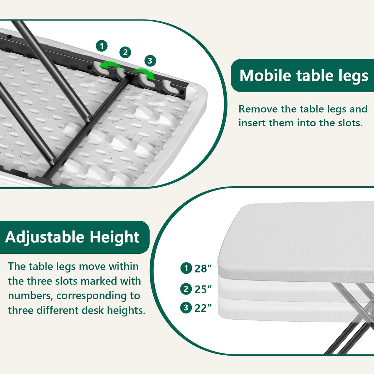 Folding Table 30 Inch Adjustable Height White Granite X381145