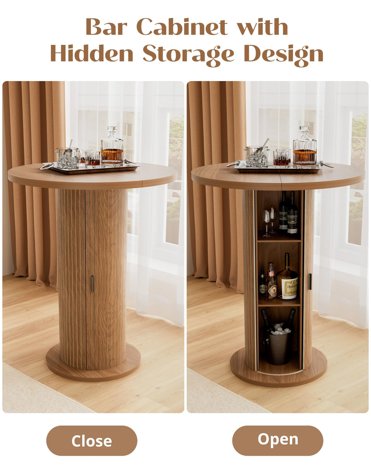 Round Bar Table with Storage and Sliding Door S5815