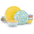 Plates and Bowls Set for 4, 12 Pieces Porcelain Dinnerware E96163
