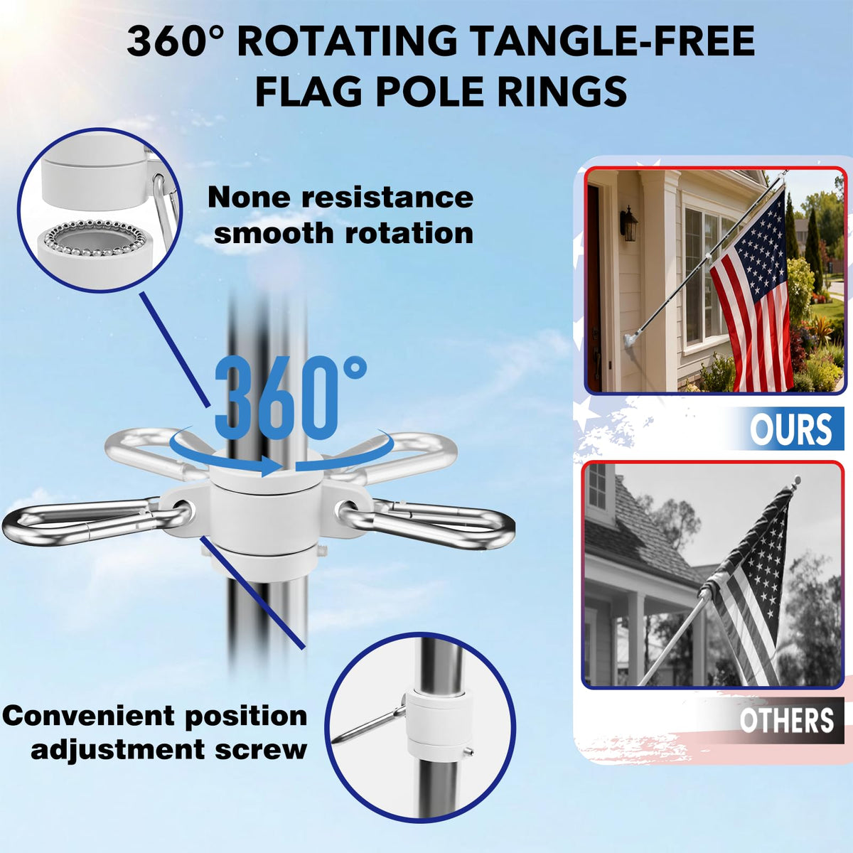 Silver 6 FT Stainless Steel Flag Pole Kit 2 Pack D1046