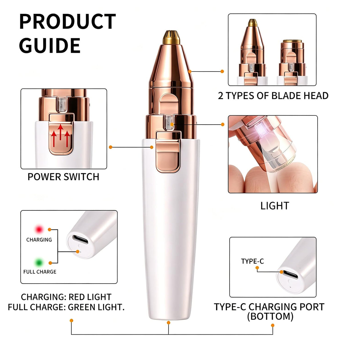 2 in 1 Electric Facial Hair Removal with LED Light B359