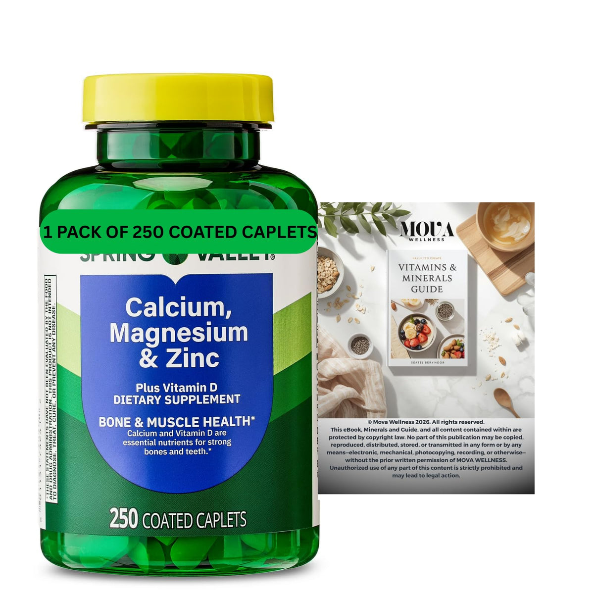 Calcium Magnesium Zinc Vitamin D3 Dietary Supplement 250 Coated Caplets Z944